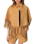 Fringe-Trimmed Leather Cape