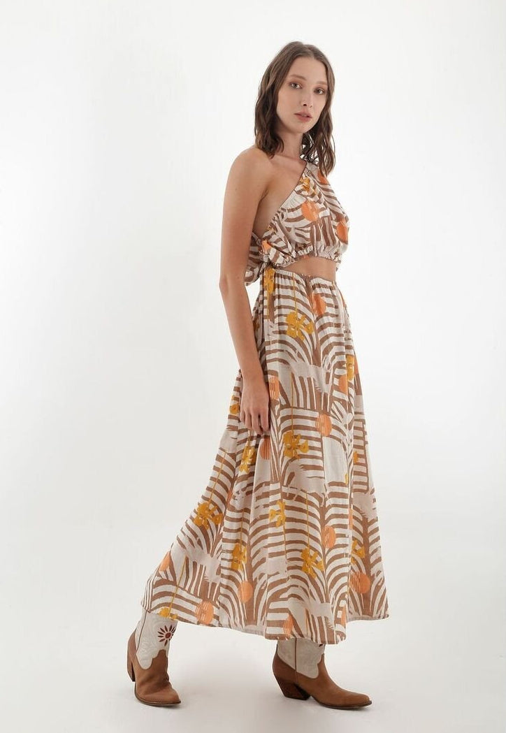 Palm One-Shoulder Maxi Dress
